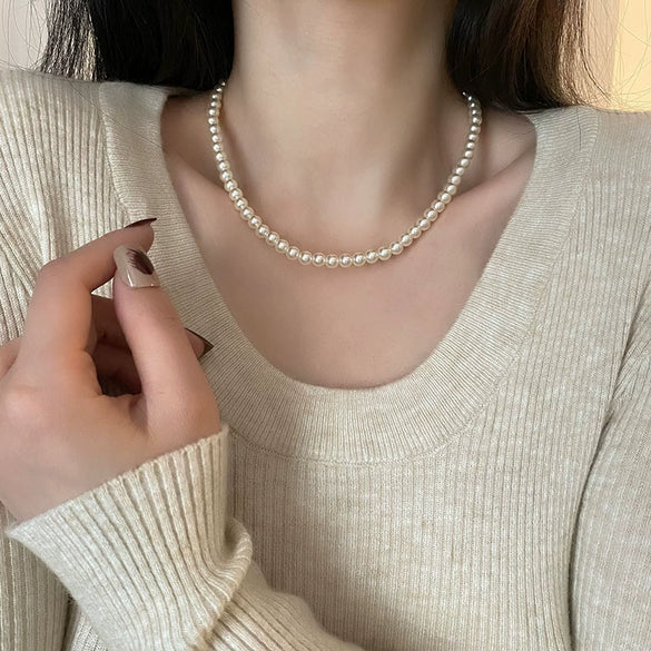Wholesale Imitation Pearl Necklace Geometric Style Real Gold Plated Women's