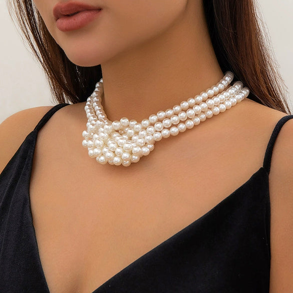 Wholesale Imitation Pearl Necklace Handmade Geometric Style Ball Chain For Women
