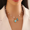 Wholesale Imitation Pearl Necklace With Ocean Shell Starfish Turtle Pendant Stainless Steel Animal Zodiac Jewelry