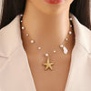 Wholesale Imitation Pearl Necklace With Ocean Shell Starfish Turtle Pendant Stainless Steel Animal Zodiac Jewelry