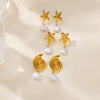 Wholesale Imitation Pearl Shell Geometric Stainless Steel Gold Electroplated Earrings For Women With Starfish Design