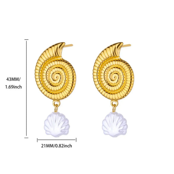 Wholesale Imitation Pearl Shell Geometric Stainless Steel Gold Electroplated Earrings For Women With Starfish Design