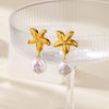 Wholesale Imitation Pearl Shell Geometric Stainless Steel Gold Electroplated Earrings For Women With Starfish Design