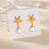 Wholesale Imitation Pearl Shell Geometric Stainless Steel Gold Electroplated Earrings For Women With Starfish Design