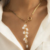 Wholesale Imitation Pearl Snake Bone Chain Geometric Baroque Court Style Tassel Necklace With Electroplating Treatment For Women