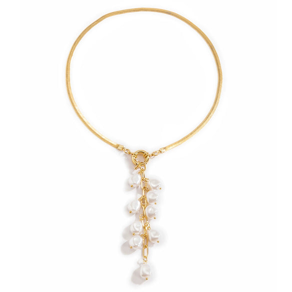 Wholesale Imitation Pearl Snake Bone Chain Geometric Baroque Court Style Tassel Necklace With Electroplating Treatment For Women