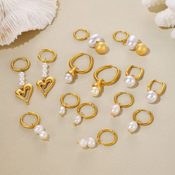 Wholesale Imitation Pearl Tassel Earrings Stainless Steel Geometric 18K Gold Plated