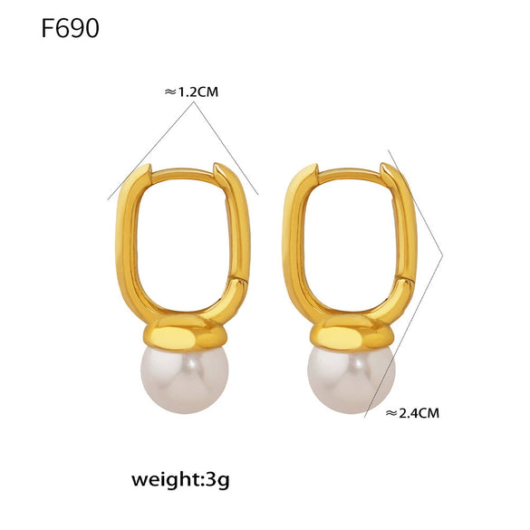 Wholesale Imitation Pearl Tassel Earrings Stainless Steel Geometric 18K Gold Plated