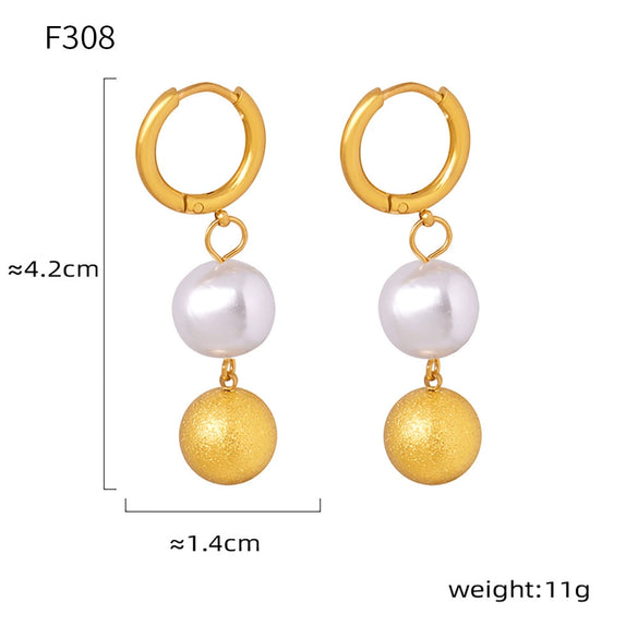 Wholesale Imitation Pearl Tassel Earrings Stainless Steel Geometric 18K Gold Plated
