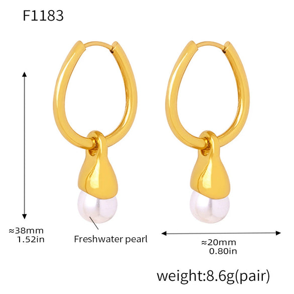 Wholesale Imitation Pearl Tassel Earrings Stainless Steel Geometric 18K Gold Plated