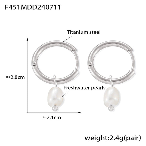Wholesale Imitation Pearl Tassel Earrings 316L Stainless Steel 18K Gold Plated Geometric Style