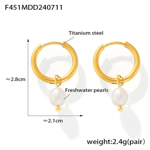 Wholesale Imitation Pearl Tassel Earrings 316L Stainless Steel 18K Gold Plated Geometric Style