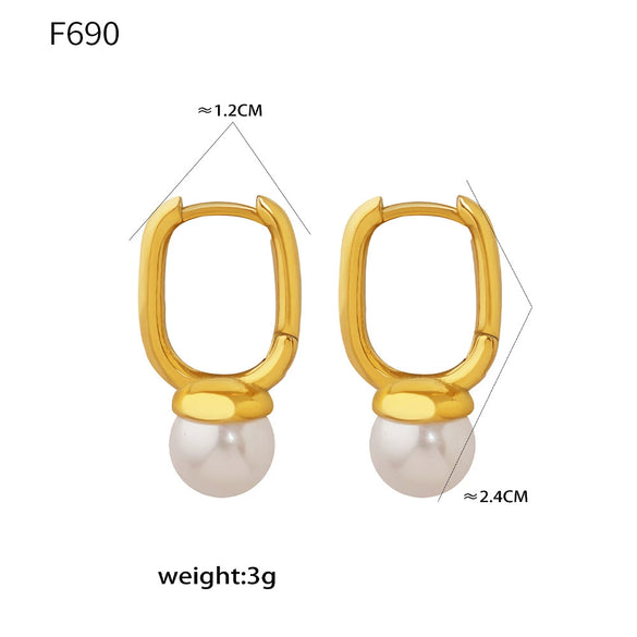 Wholesale Imitation Pearl Tassel Earrings 316L Stainless Steel 18K Gold Plated Geometric Style
