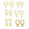 Wholesale Imitation Pearl Tassel Earrings 316L Stainless Steel 18K Gold Plated Geometric Style