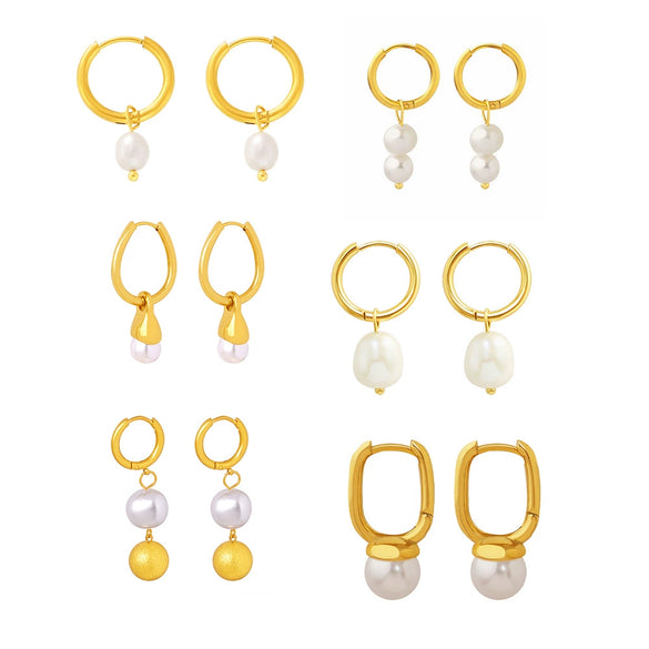 Wholesale Imitation Pearl Tassel Earrings 316L Stainless Steel 18K Gold Plated Geometric Style
