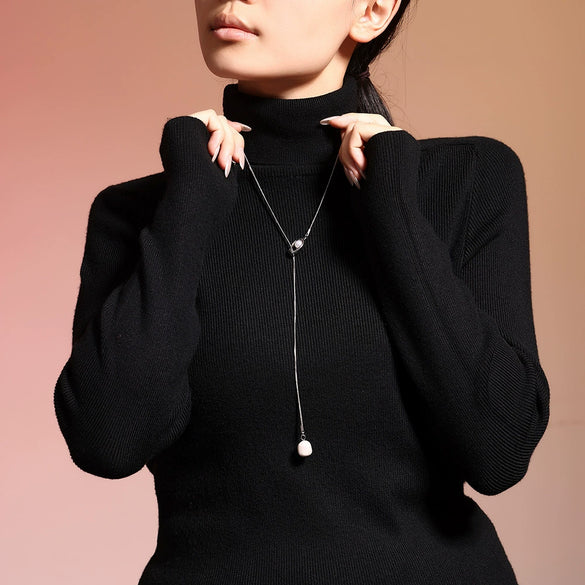 Wholesale Imitation Pearl Tassel Necklace For Women Stainless Steel Geometric Electroplated Sweater Chain Jewelry Accessories