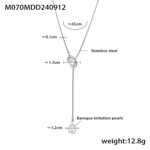 Wholesale Imitation Pearl Tassel Necklace For Women Stainless Steel Geometric Electroplated Sweater Chain Jewelry Accessories