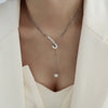 Wholesale Imitation Pearl Tassel Pendant Necklace Clavicle Chain In Geometric Style Titanium Steel With 18K Gold Electroplating
