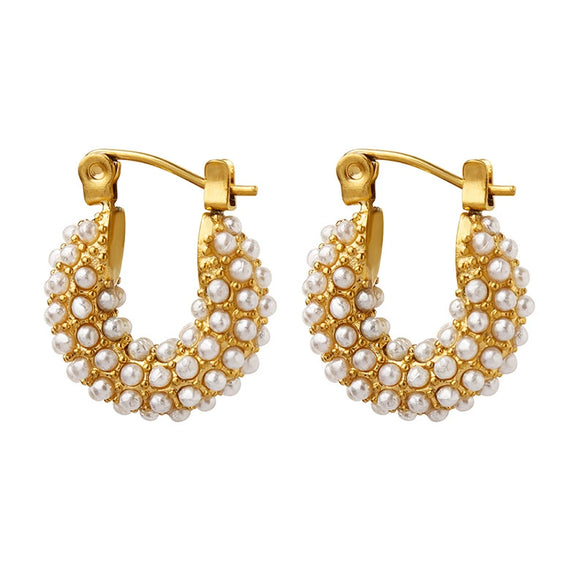 Wholesale Imitation Pearl Ushaped Titanium Steel Electroplated Earrings For Women With Exaggerated Design