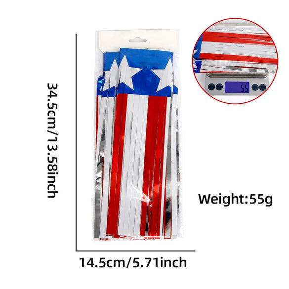 Wholesale Independence Day Banner Red White Blue Rain Silk Home Decoration With Top Flower
