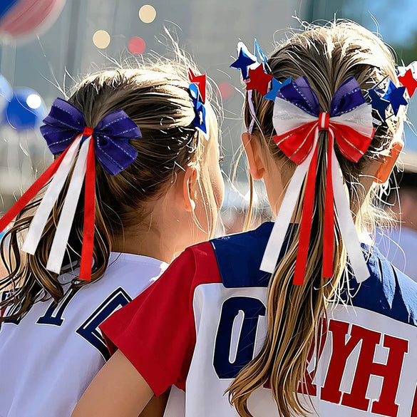 Wholesale Independence Day Bow Headline Star Flag Print Party Decoration Ribbon Hair Rings Polyester Semi Manual And Semi Mechanical