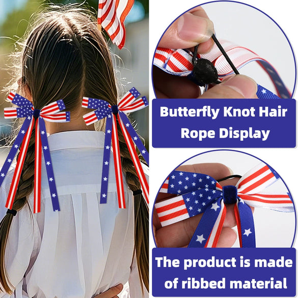 Wholesale Independence Day Bow Headline Star Flag Print Party Decoration Ribbon Hair Rings Polyester Semi Manual And Semi Mechanical