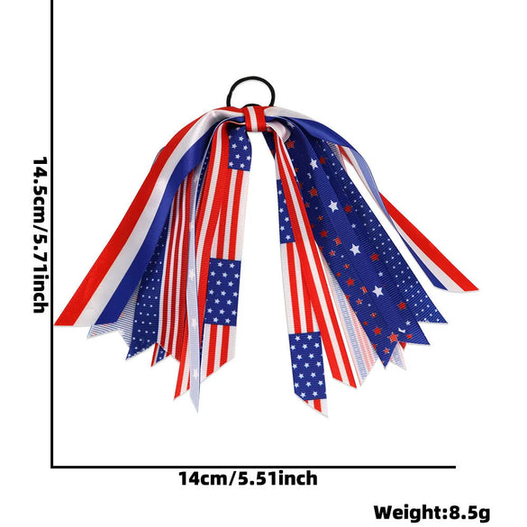 Wholesale Independence Day Bow Headline Star Flag Print Party Decoration Ribbon Hair Rings Polyester Semi Manual And Semi Mechanical