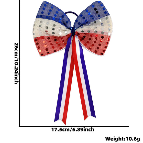 Wholesale Independence Day Bow Headline Star Flag Print Party Decoration Ribbon Hair Rings Polyester Semi Manual And Semi Mechanical