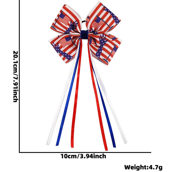 Wholesale Independence Day Bow Headline Star Flag Print Party Decoration Ribbon Hair Rings Polyester Semi Manual And Semi Mechanical
