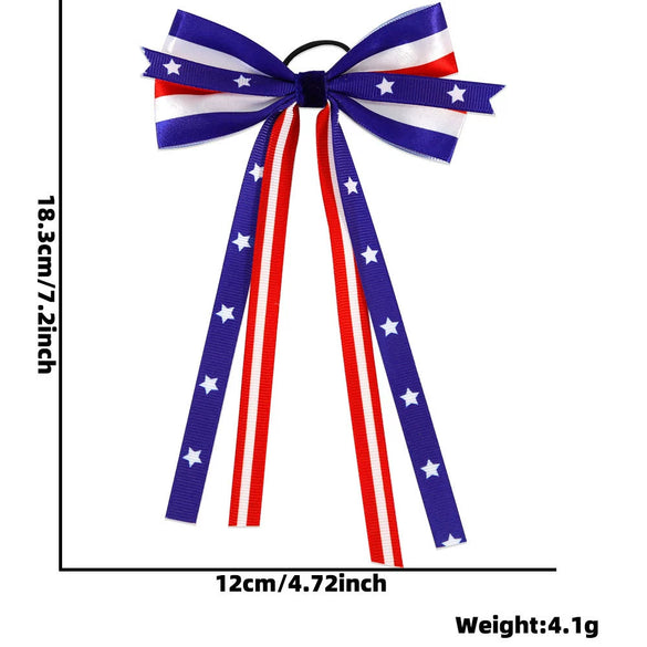 Wholesale Independence Day Bow Headline Star Flag Print Party Decoration Ribbon Hair Rings Polyester Semi Manual And Semi Mechanical