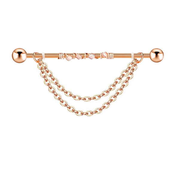 Wholesale Industrial Style Stainless Steel Ear Long Rod Body Piercing Jewelry With Flower Pattern And Electroplating Process