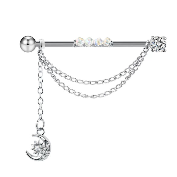 Wholesale Industrial Style Stainless Steel Ear Long Rod Body Piercing Jewelry With Flower Pattern And Electroplating Process