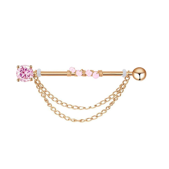 Wholesale Industrial Style Stainless Steel Ear Long Rod Body Piercing Jewelry With Flower Pattern And Electroplating Process