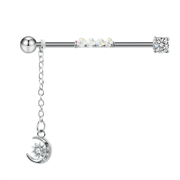 Wholesale Industrial Style Stainless Steel Ear Long Rod Body Piercing Jewelry With Flower Pattern And Electroplating Process