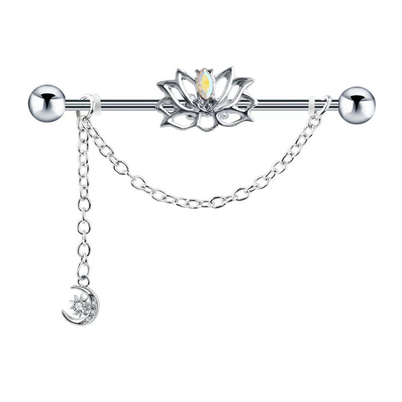Wholesale Industrial Style Stainless Steel Ear Long Rod Body Piercing Jewelry With Flower Pattern And Electroplating Process