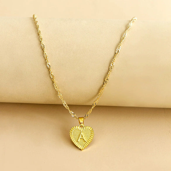 Wholesale Initial Letter Hexagon Peach Heart Imitation Gold Pendant Necklace For Women Alloy Electroplated Bamboo Chain