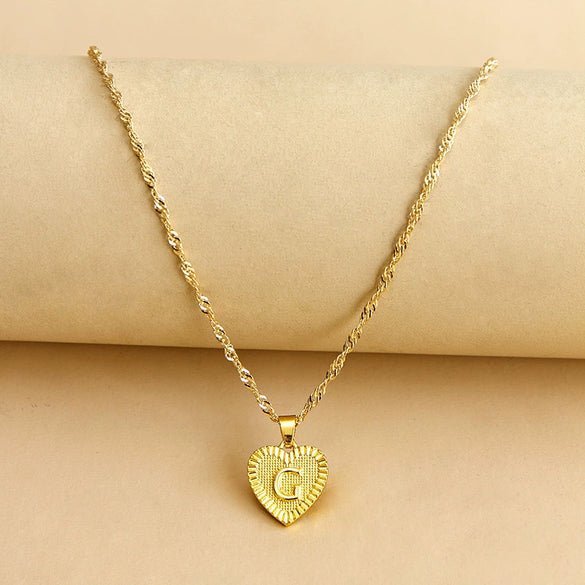 Wholesale Initial Letter Hexagon Peach Heart Imitation Gold Pendant Necklace For Women Alloy Electroplated Bamboo Chain