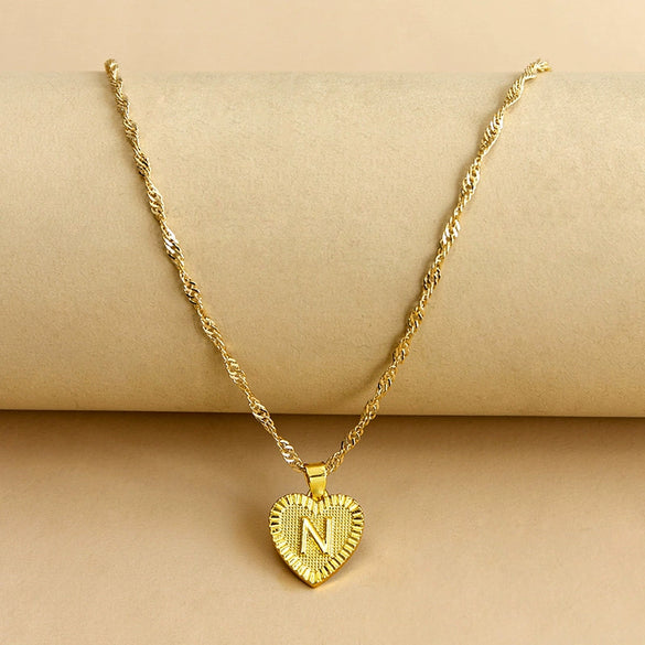 Wholesale Initial Letter Hexagon Peach Heart Imitation Gold Pendant Necklace For Women Alloy Electroplated Bamboo Chain