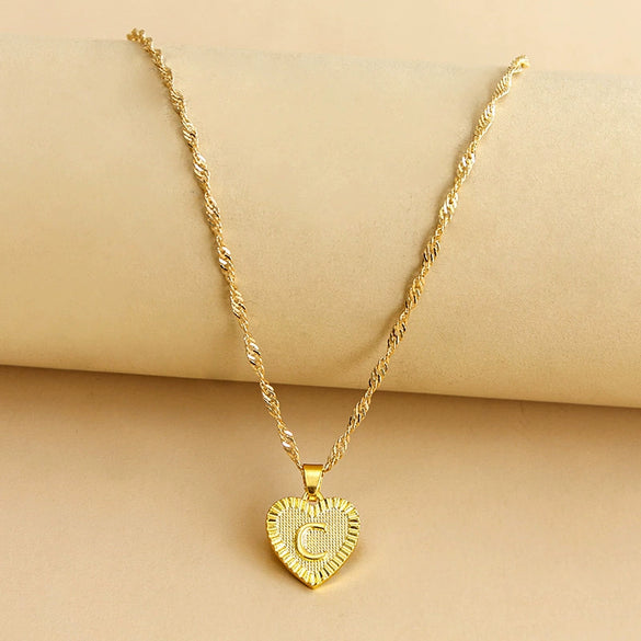Wholesale Initial Letter Hexagon Peach Heart Imitation Gold Pendant Necklace For Women Alloy Electroplated Bamboo Chain