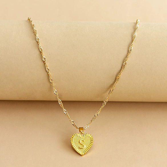 Wholesale Initial Letter Hexagon Peach Heart Imitation Gold Pendant Necklace For Women Alloy Electroplated Bamboo Chain