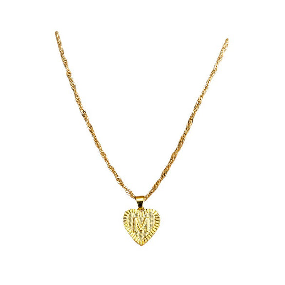 Wholesale Initial Letter Hexagon Peach Heart Imitation Gold Pendant Necklace For Women Alloy Electroplated Bamboo Chain