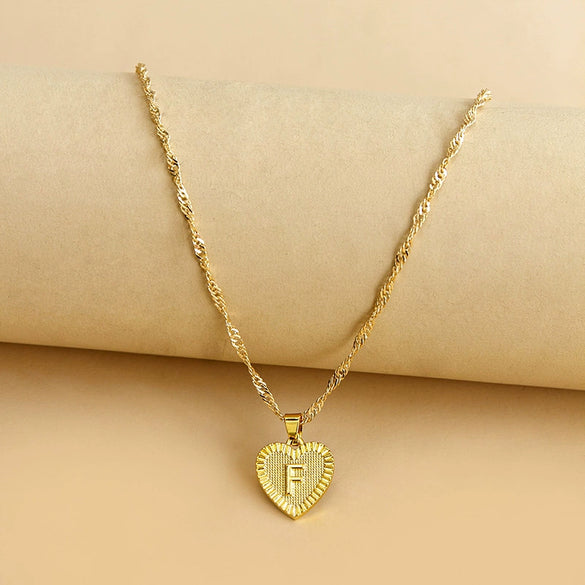 Wholesale Initial Letter Hexagon Peach Heart Imitation Gold Pendant Necklace For Women Alloy Electroplated Bamboo Chain