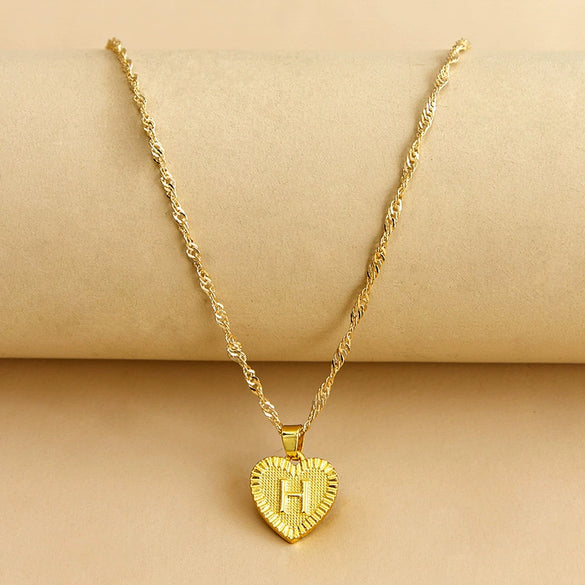 Wholesale Initial Letter Hexagon Peach Heart Imitation Gold Pendant Necklace For Women Alloy Electroplated Bamboo Chain