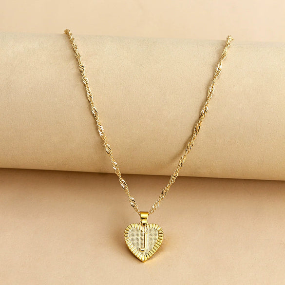 Wholesale Initial Letter Hexagon Peach Heart Imitation Gold Pendant Necklace For Women Alloy Electroplated Bamboo Chain