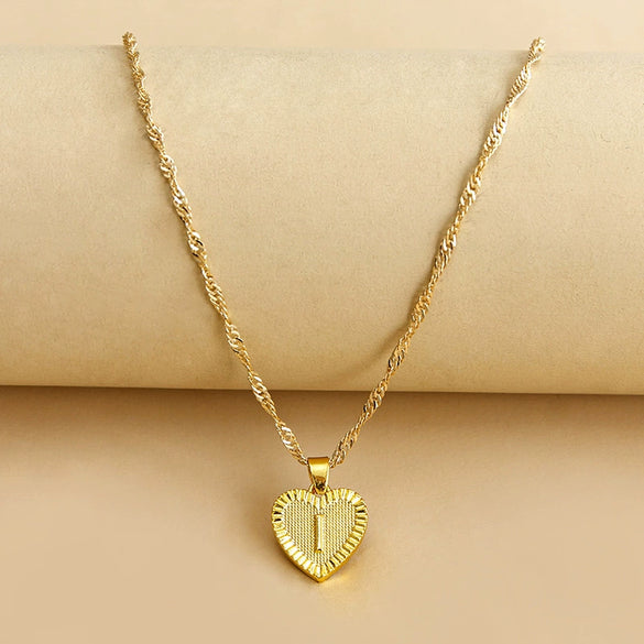 Wholesale Initial Letter Hexagon Peach Heart Imitation Gold Pendant Necklace For Women Alloy Electroplated Bamboo Chain