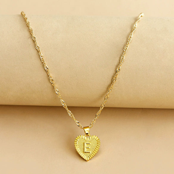 Wholesale Initial Letter Hexagon Peach Heart Imitation Gold Pendant Necklace For Women Alloy Electroplated Bamboo Chain