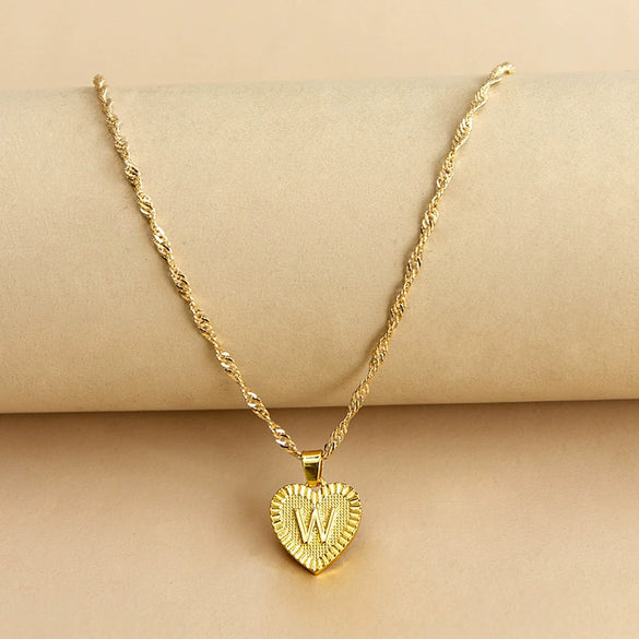 Wholesale Initial Letter Hexagon Peach Heart Imitation Gold Pendant Necklace For Women Alloy Electroplated Bamboo Chain