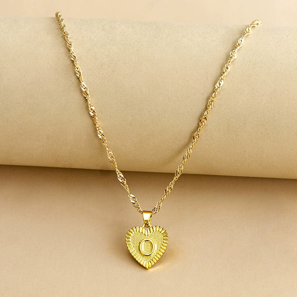 Wholesale Initial Letter Hexagon Peach Heart Imitation Gold Pendant Necklace For Women Alloy Electroplated Bamboo Chain
