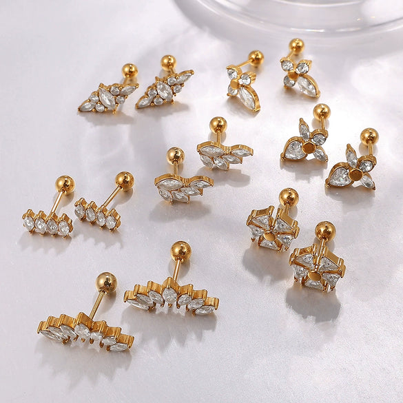 Wholesale Inlaid Crystal 316L Stainless Steel Gold Plated Electroplated Earrings For Women