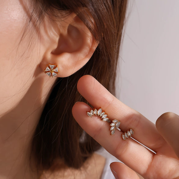 Wholesale Inlaid Crystal 316L Stainless Steel Gold Plated Electroplated Earrings For Women